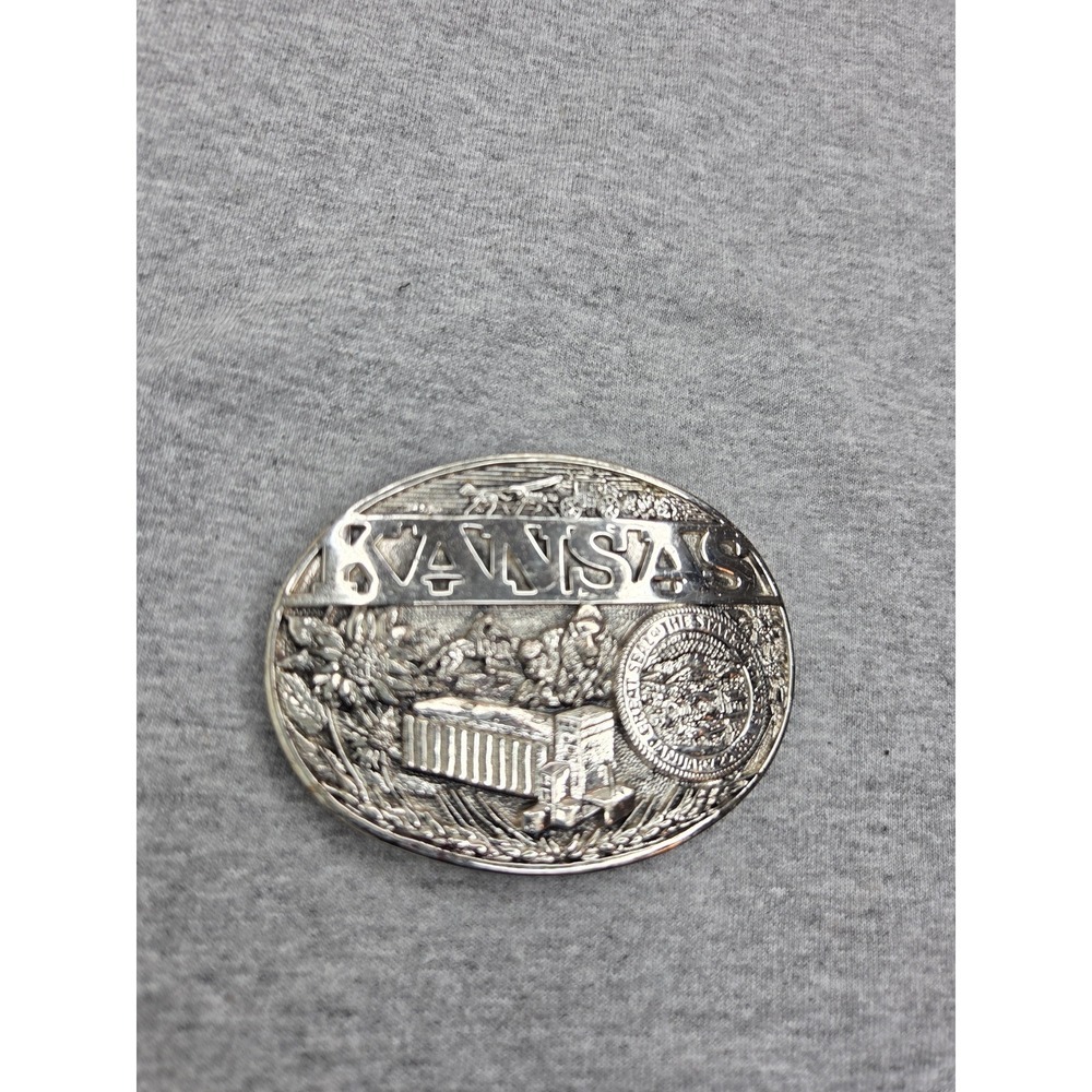 Vintage State of Kansas Seal Silver Plated Large Belt Buckle Award Design Medals